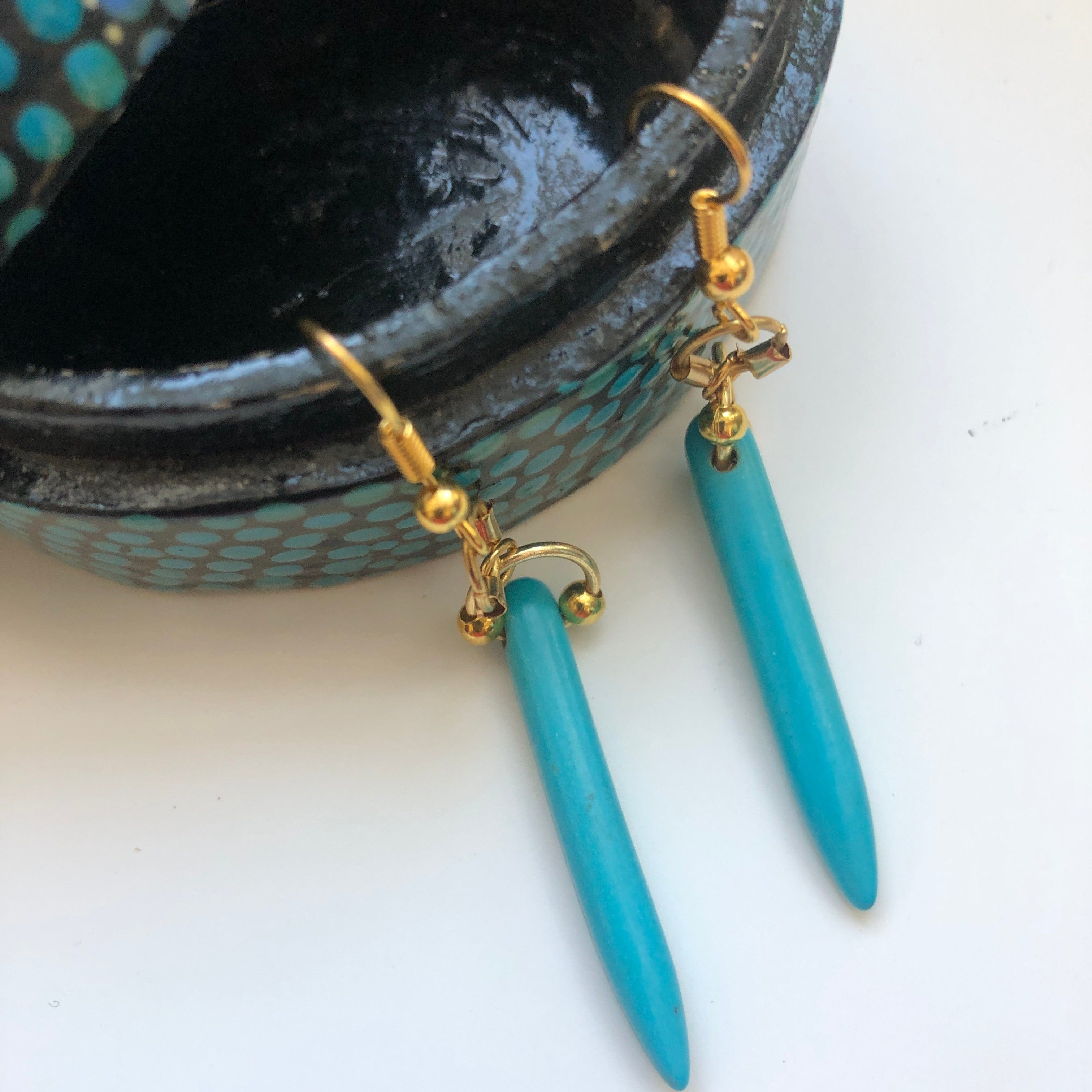 Howlite Gold Plated Long Dangle Earrings Silver Chamber Jewellery Store