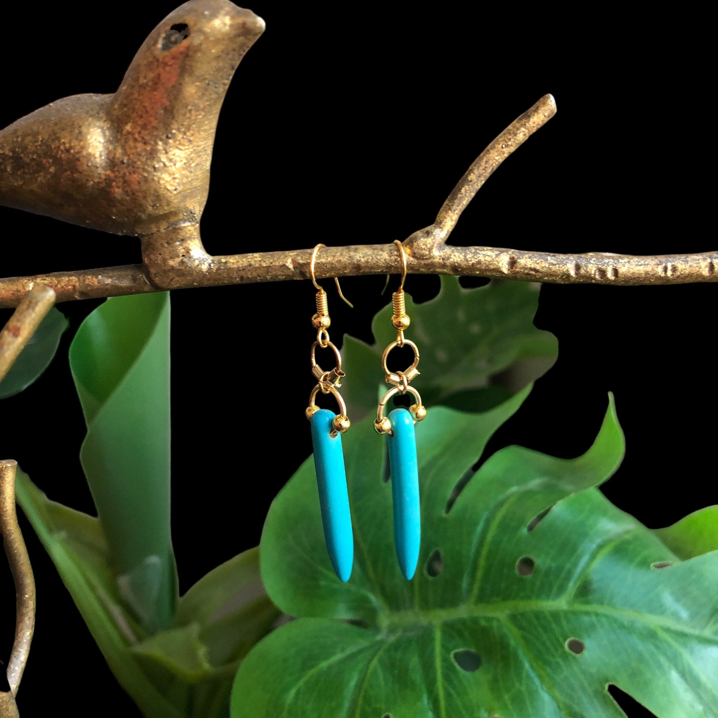 Howlite Gold Plated Long Dangle Earrings Silver Chamber Jewellery Store