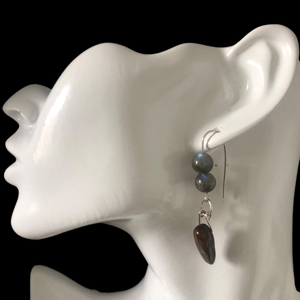 Labradorite and Blue Tiger Eye 925 Silver Dangle Earrings Silver Chamber Jewellery Store