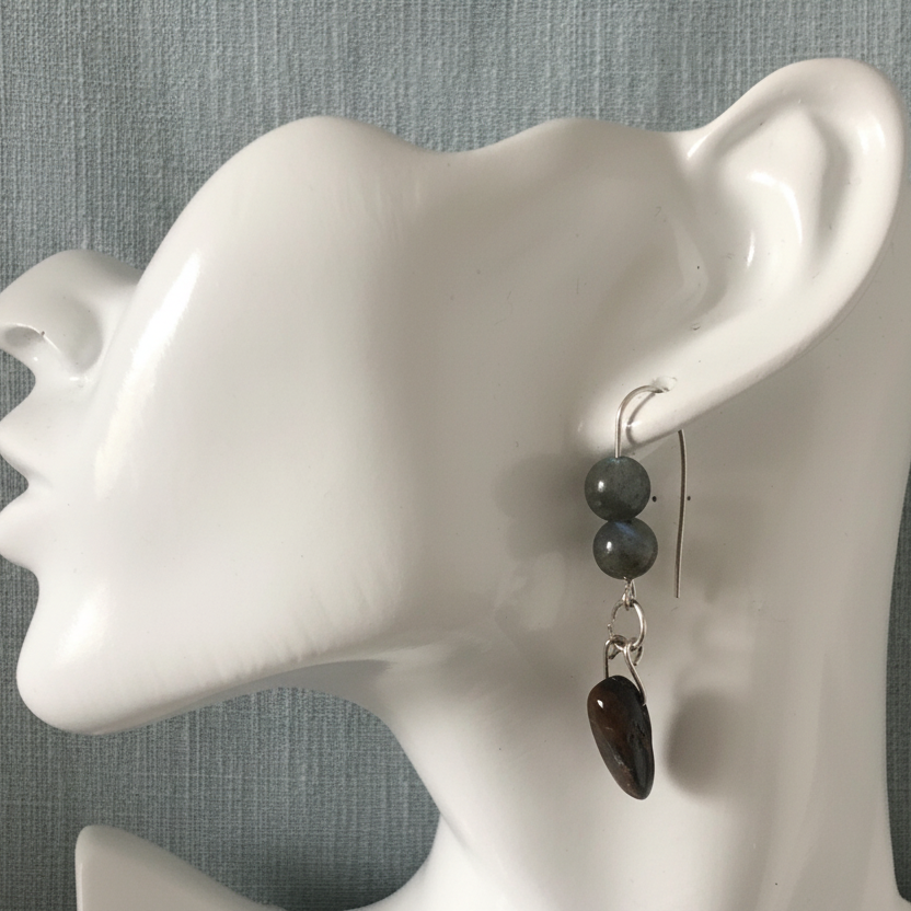 Labradorite and Blue Tiger Eye 925 Silver Dangle Earrings Silver Chamber Jewellery Store