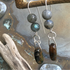 Labradorite and Blue Tiger Eye 925 Silver Dangle Earrings Silver Chamber Jewellery Store