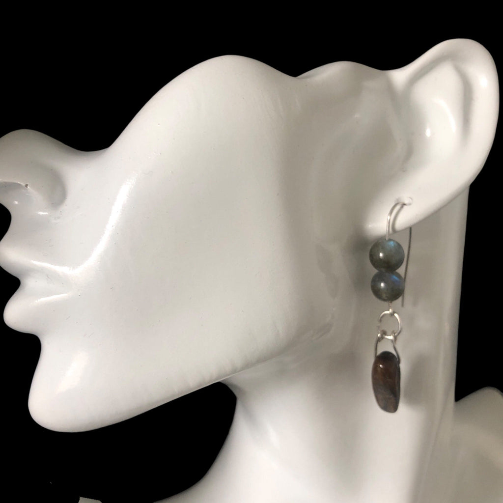 Labradorite and Blue Tiger Eye 925 Silver Dangle Earrings Silver Chamber Jewellery Store