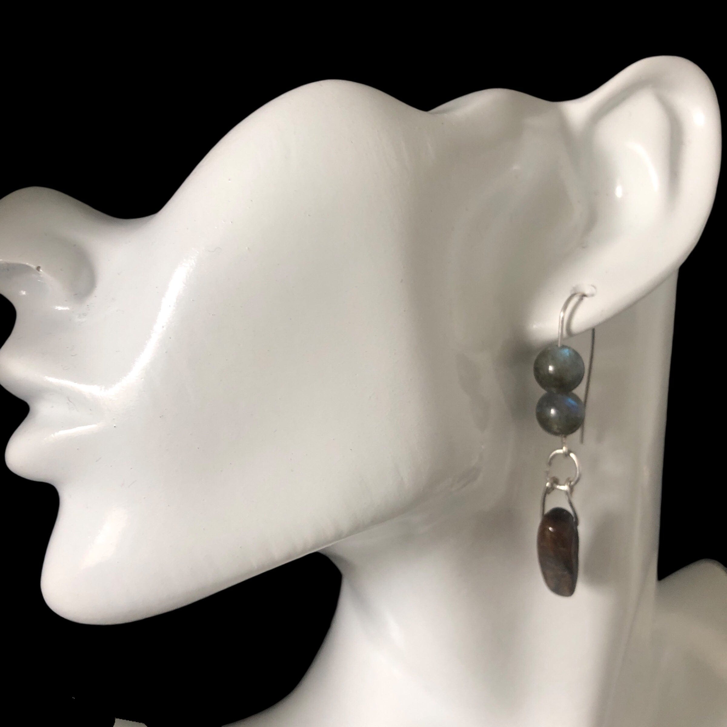 Labradorite and Blue Tiger Eye 925 Silver Dangle Earrings Silver Chamber Jewellery Store