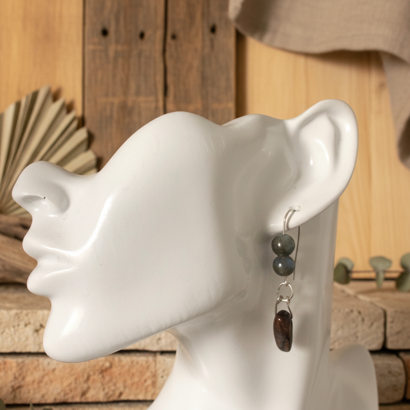 Labradorite and Blue Tiger Eye 925 Silver Dangle Earrings Silver Chamber Jewellery Store