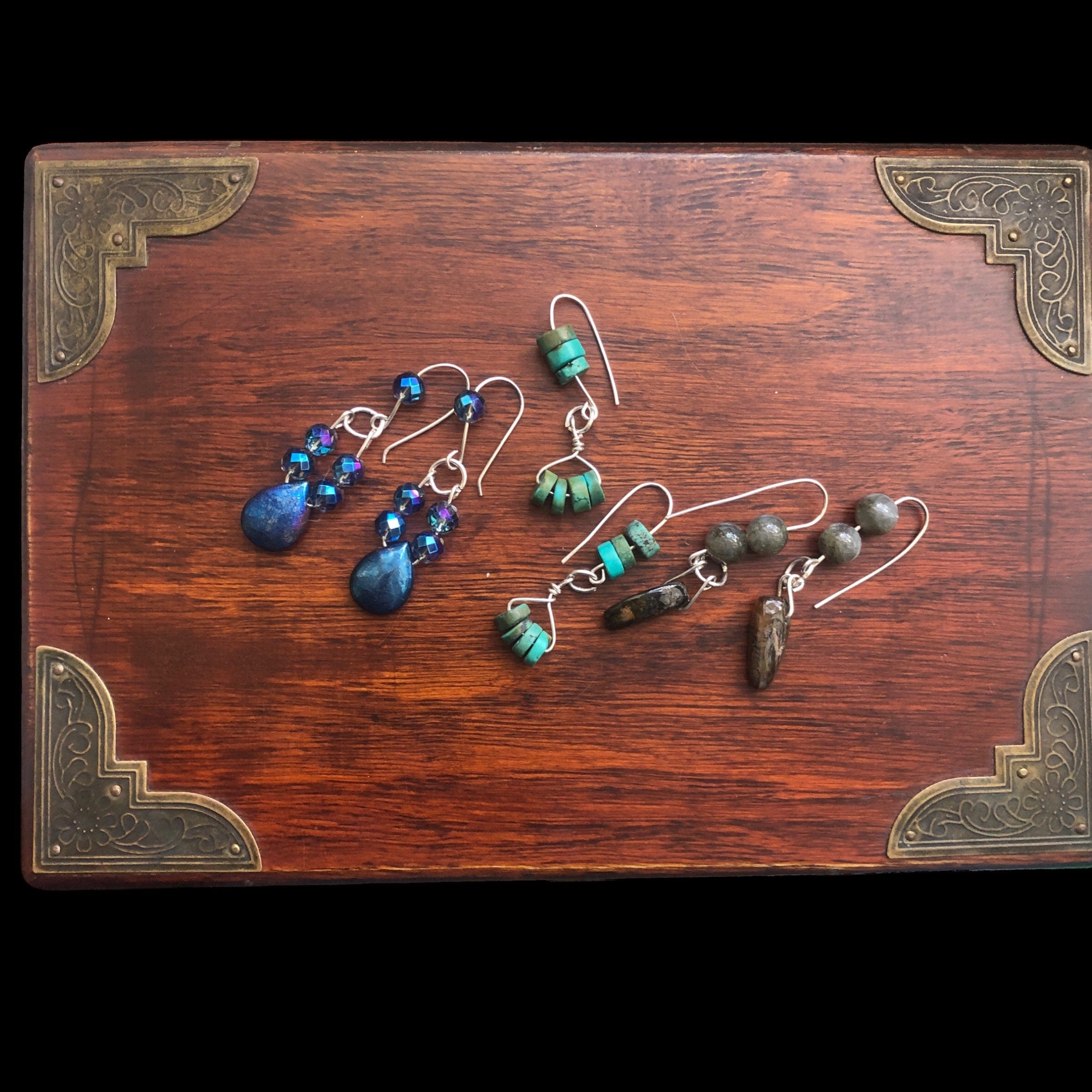 Labradorite and Blue Tiger Eye 925 Silver Dangle Earrings Silver Chamber Jewellery Store