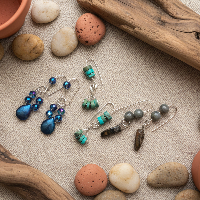 Labradorite and Blue Tiger Eye 925 Silver Dangle Earrings Silver Chamber Jewellery Store