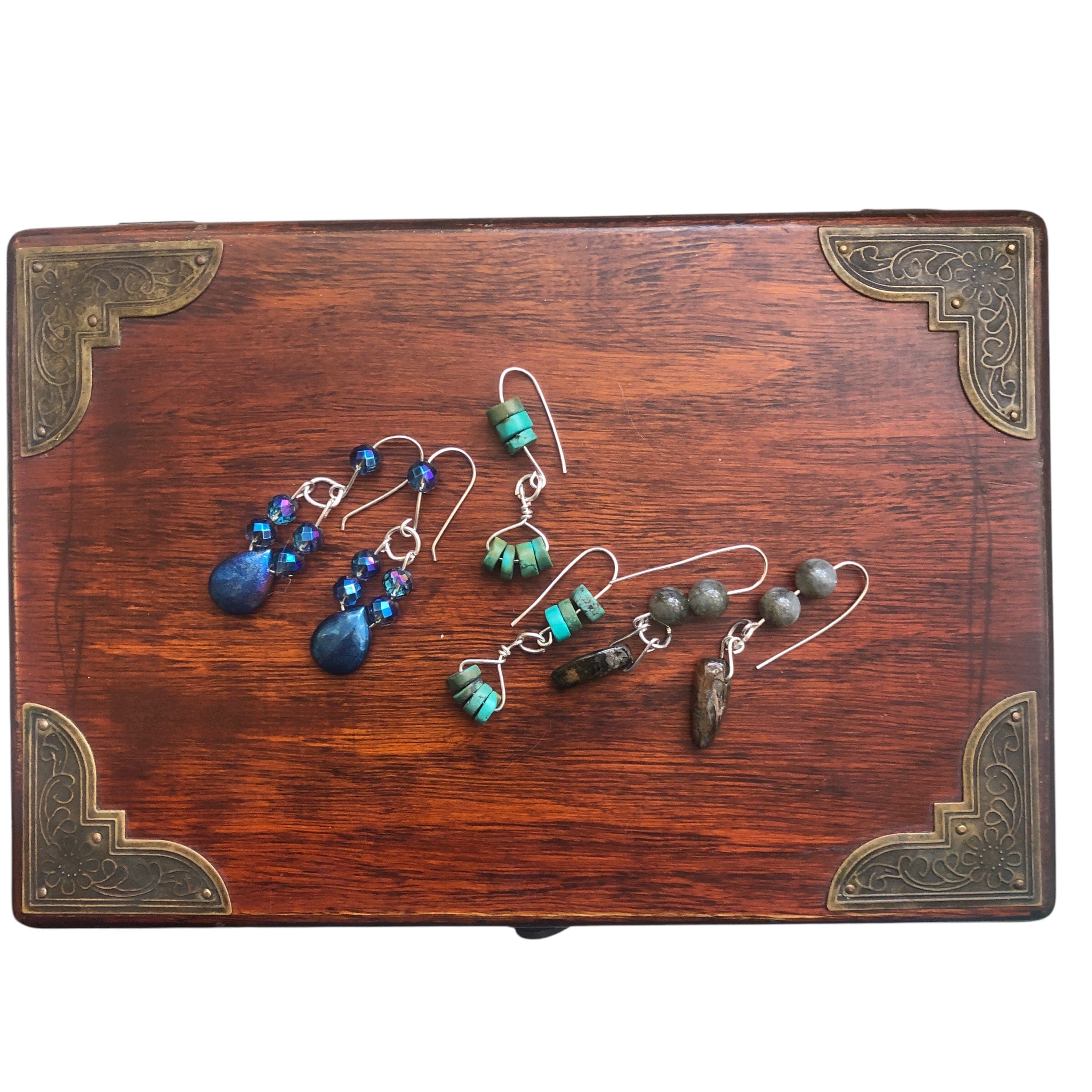 Labradorite and Blue Tiger Eye 925 Silver Dangle Earrings Silver Chamber Jewellery Store