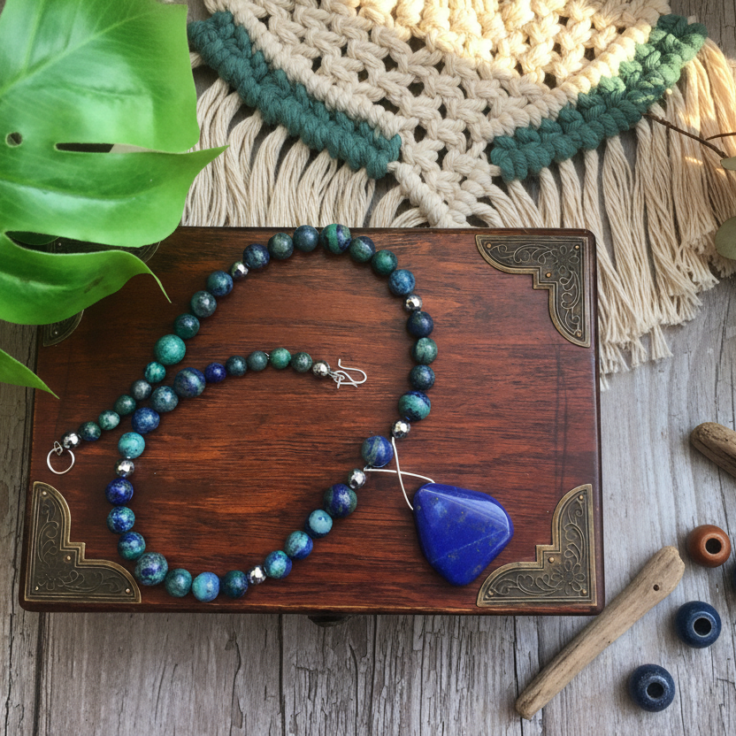 Lapis Lazuli and 925 Silver Beaded Necklace