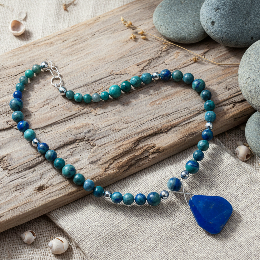 Lapis Lazuli and 925 Silver Beaded Necklace