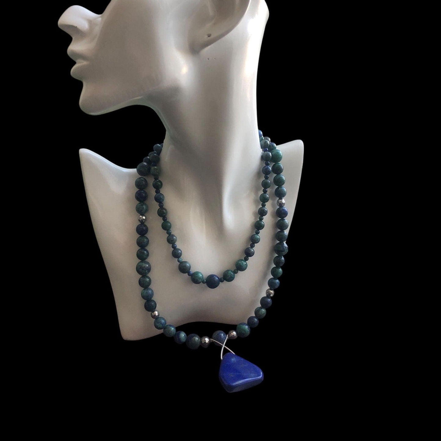 Lapis Lazuli and 925 Silver Beaded Necklace Silver Chamber Jewellery Store