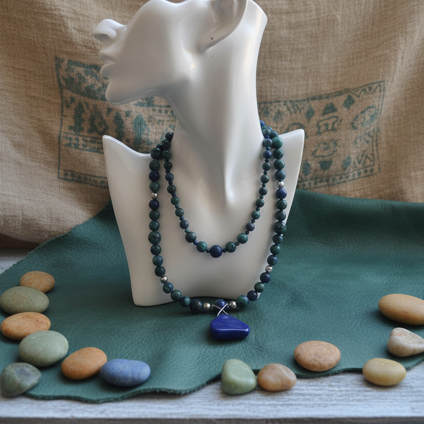 Lapis Lazuli and 925 Silver Beaded Necklace
