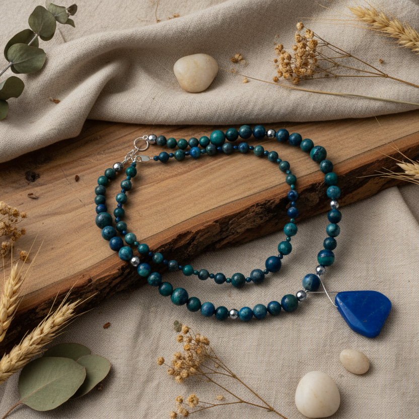 Lapis Lazuli and 925 Silver Beaded Necklace