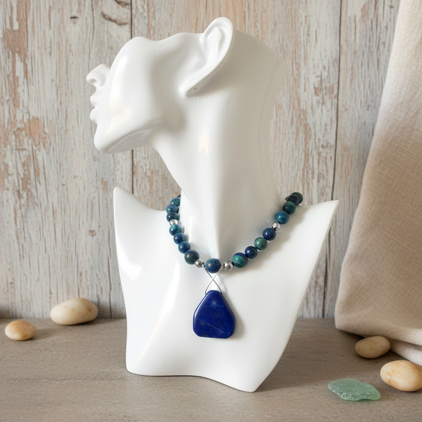Lapis Lazuli and 925 Silver Beaded Necklace