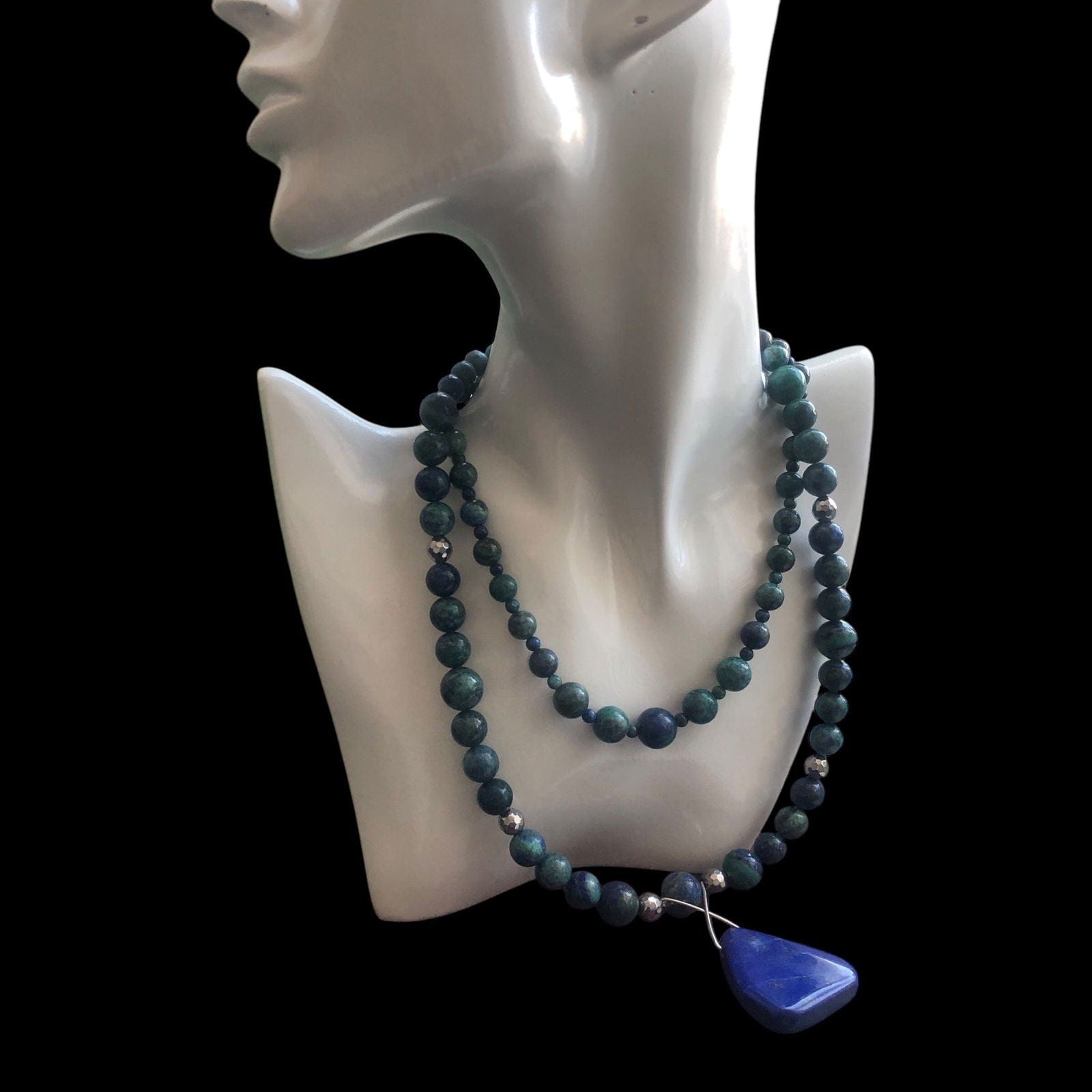 Lapis Lazuli and 925 Silver Beaded Necklace Silver Chamber Jewellery Store