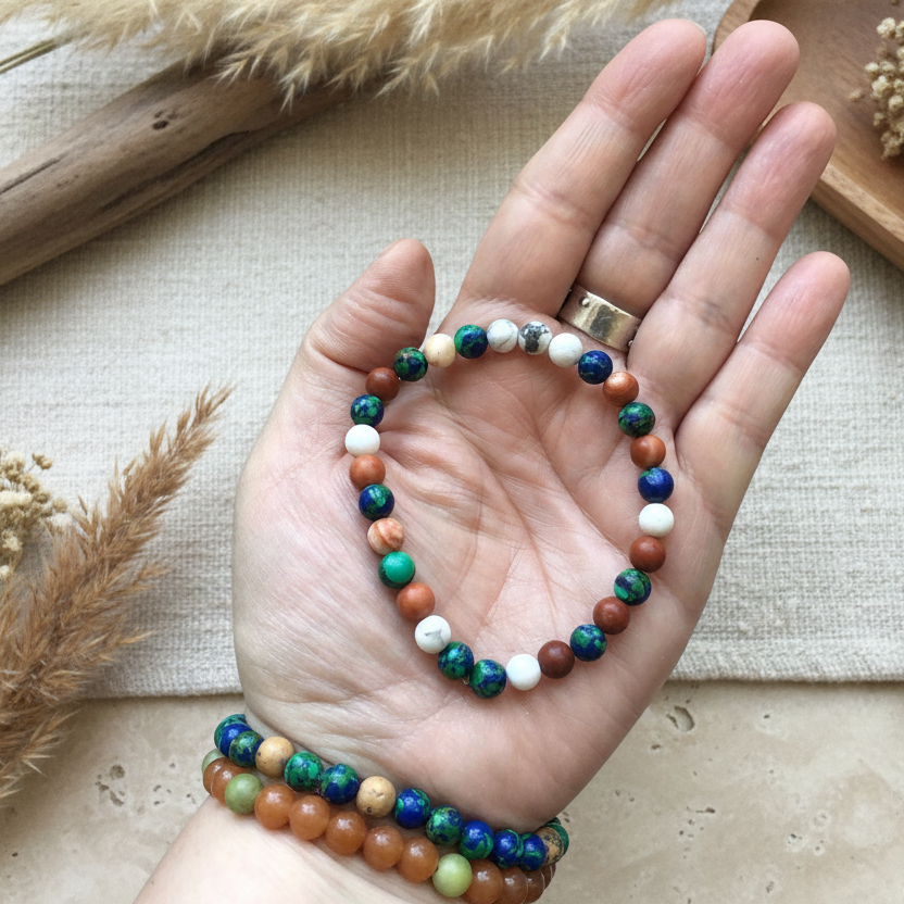 Lapis Lazuli, Red Jasper and Howlite Beaded Bracelet
