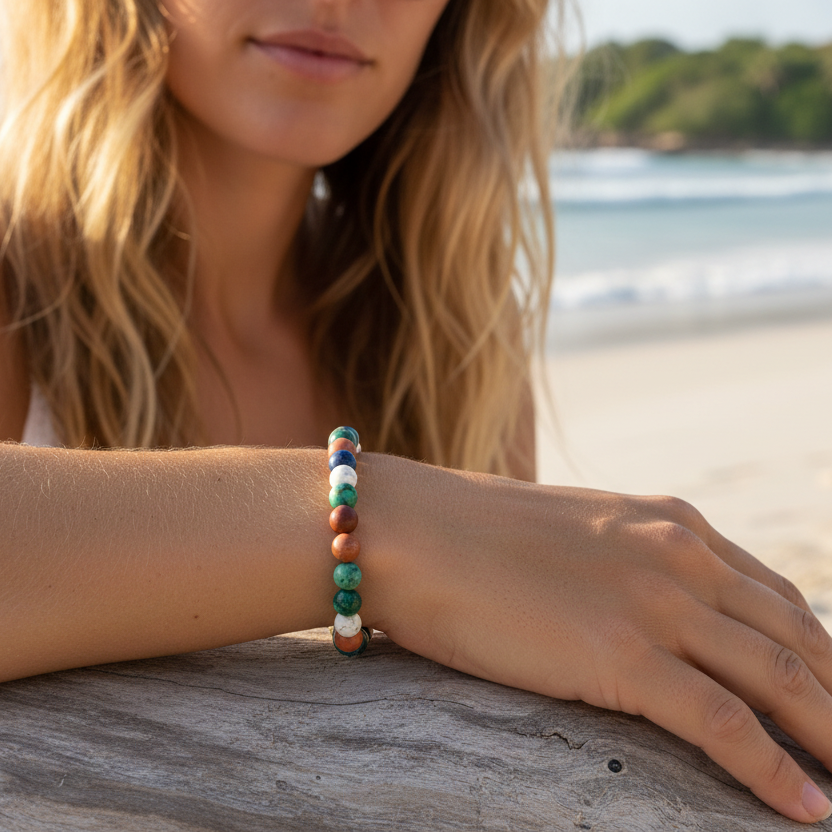 Lapis lazuli, red jasper and howlite beaded bracelet