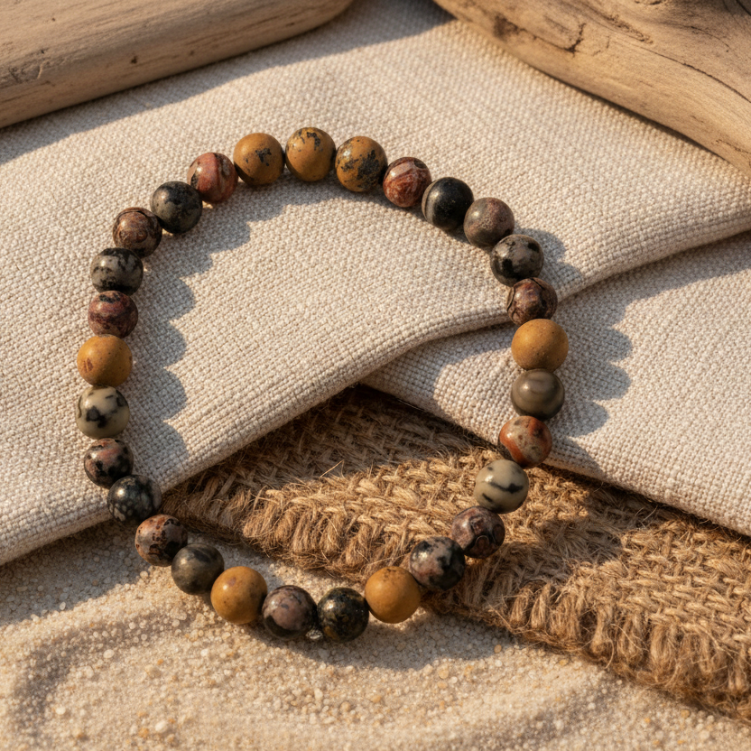 Leopard Skin & Dandelion Jasper Beaded Bracelet