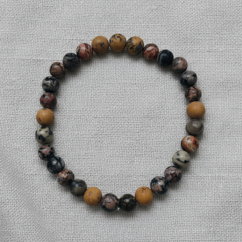 Leopard Skin & Dandelion Jasper Beaded Bracelet