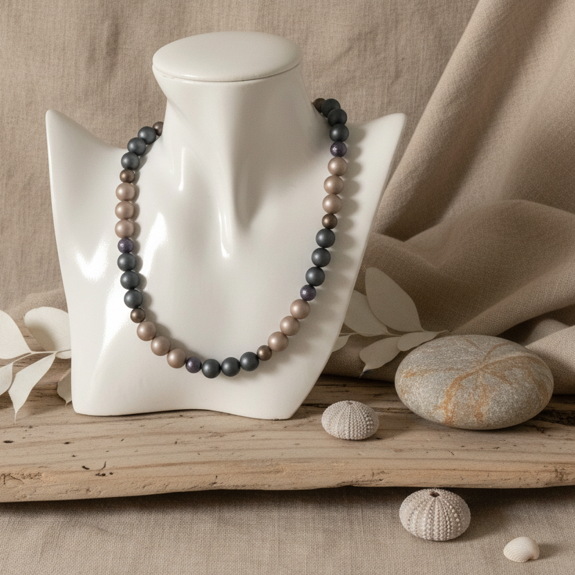 Matt Shell Pearls Beaded Necklace - Silver Chamber Jewellery Store