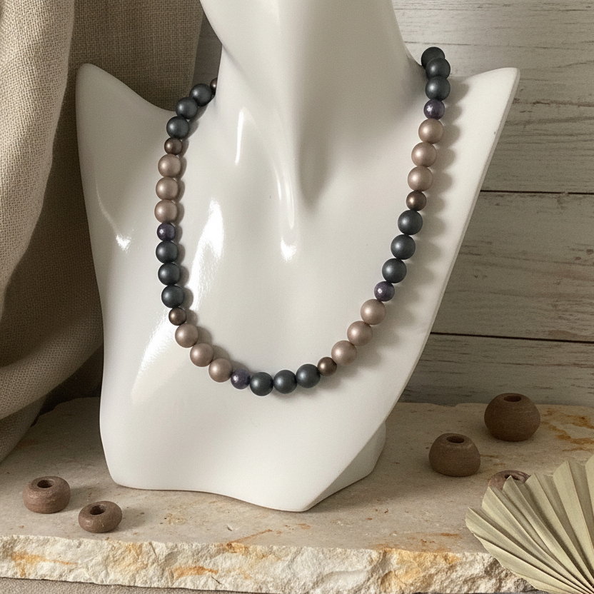 Matt Shell Pearls Beaded Necklace - Silver Chamber Jewellery Store
