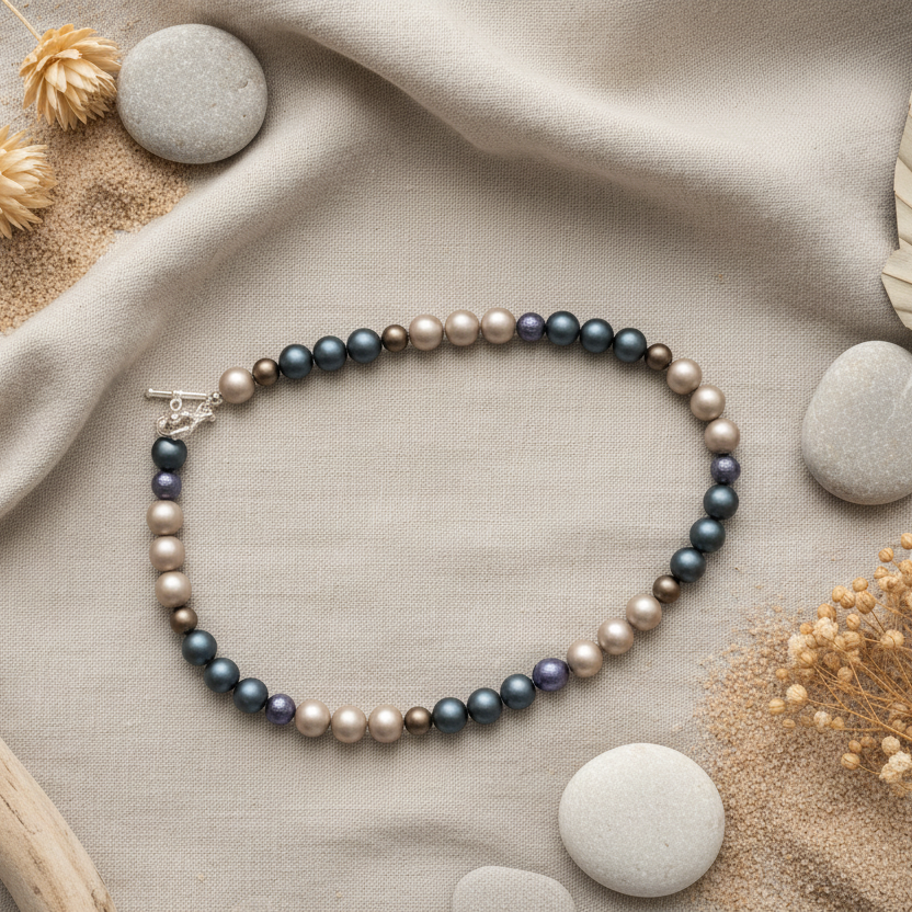 Matt Shell Pearls Beaded Necklace - Silver Chamber Jewellery Store