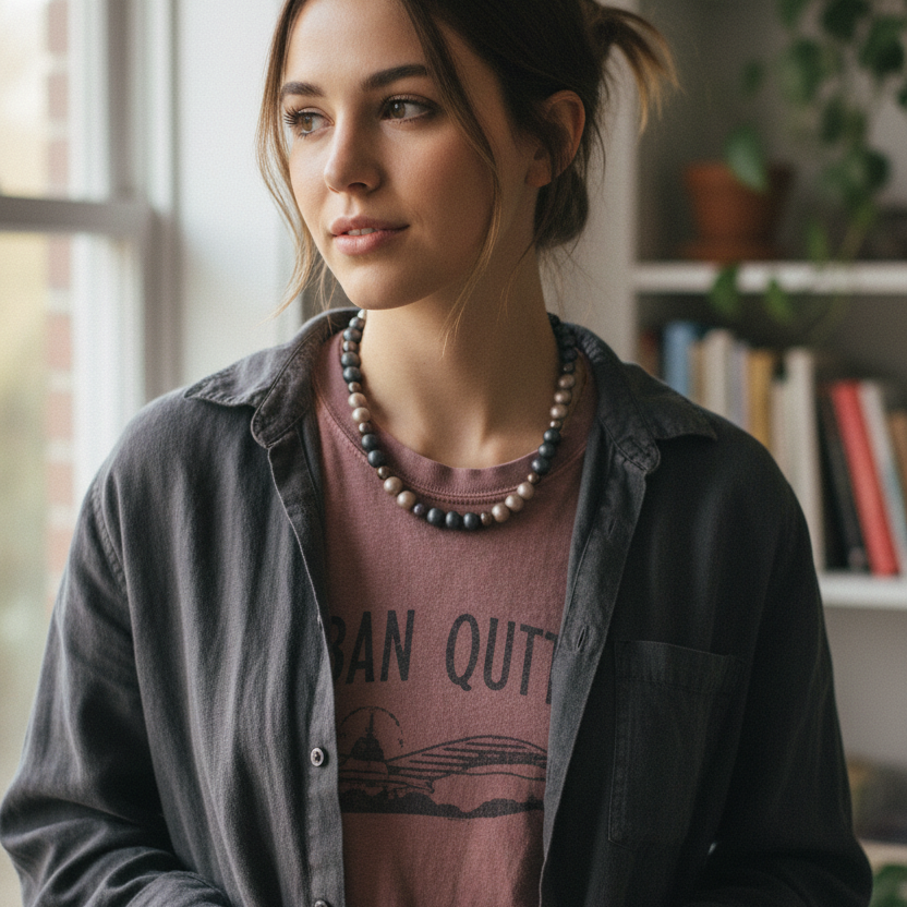 Matt Shell Pearls Beaded Necklace - Silver Chamber Jewellery Store