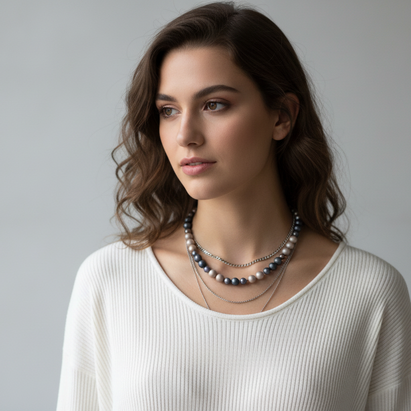 Matt Shell Pearls Beaded Necklace