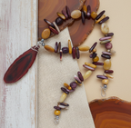 Mookaite and Yellow Jade Beaded Necklace with Agate Slice Pendant - Silver Chamber Jewellery Store