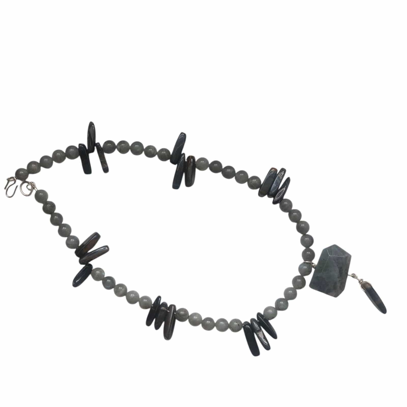 Moonstone and Blue Tiger Eye Beaded Necklace with Labradorite Pendant Silver Chamber Jewellery Store