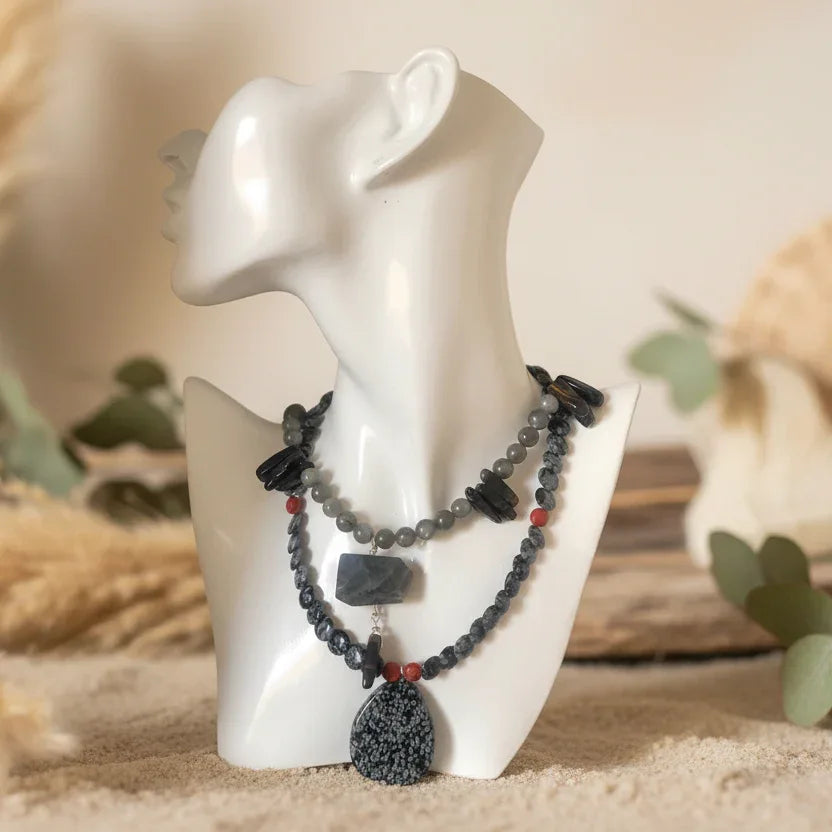 Moonstone and Blue Tiger Eye Beaded Necklace with Labradorite Pendant - Silver Chamber Jewellery Store