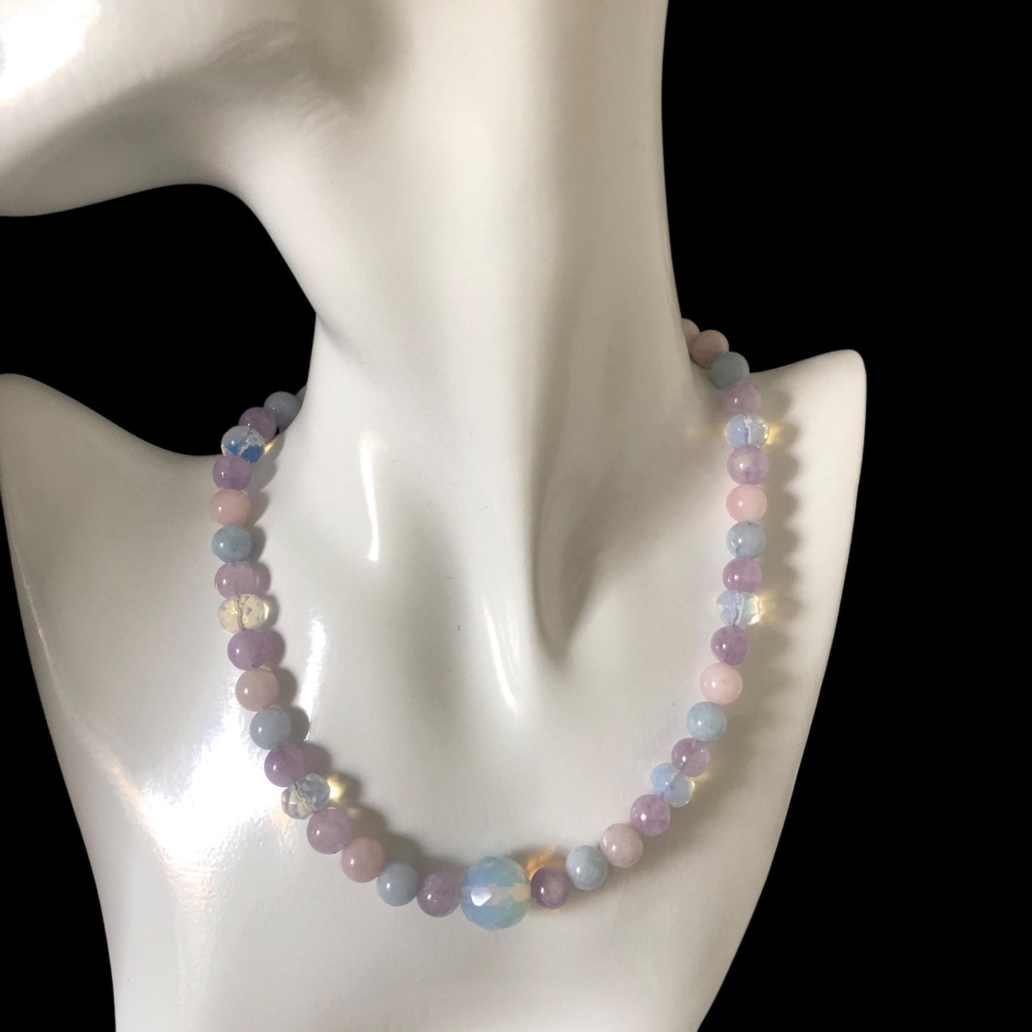 Morganite and Opalite Beaded Choker Necklace Silver Chamber Jewellery Store