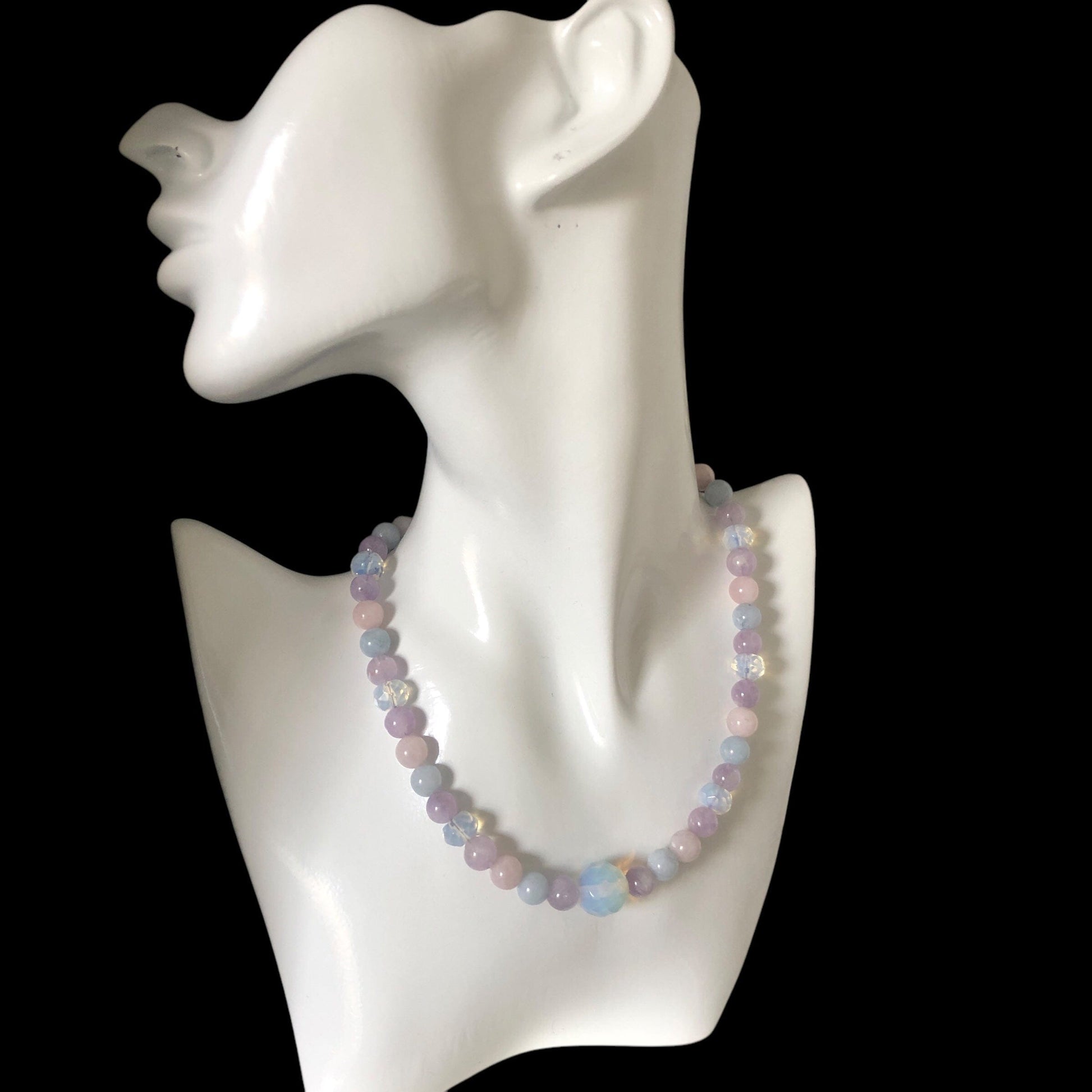 Morganite and Opalite Beaded Choker Necklace Silver Chamber Jewellery Store