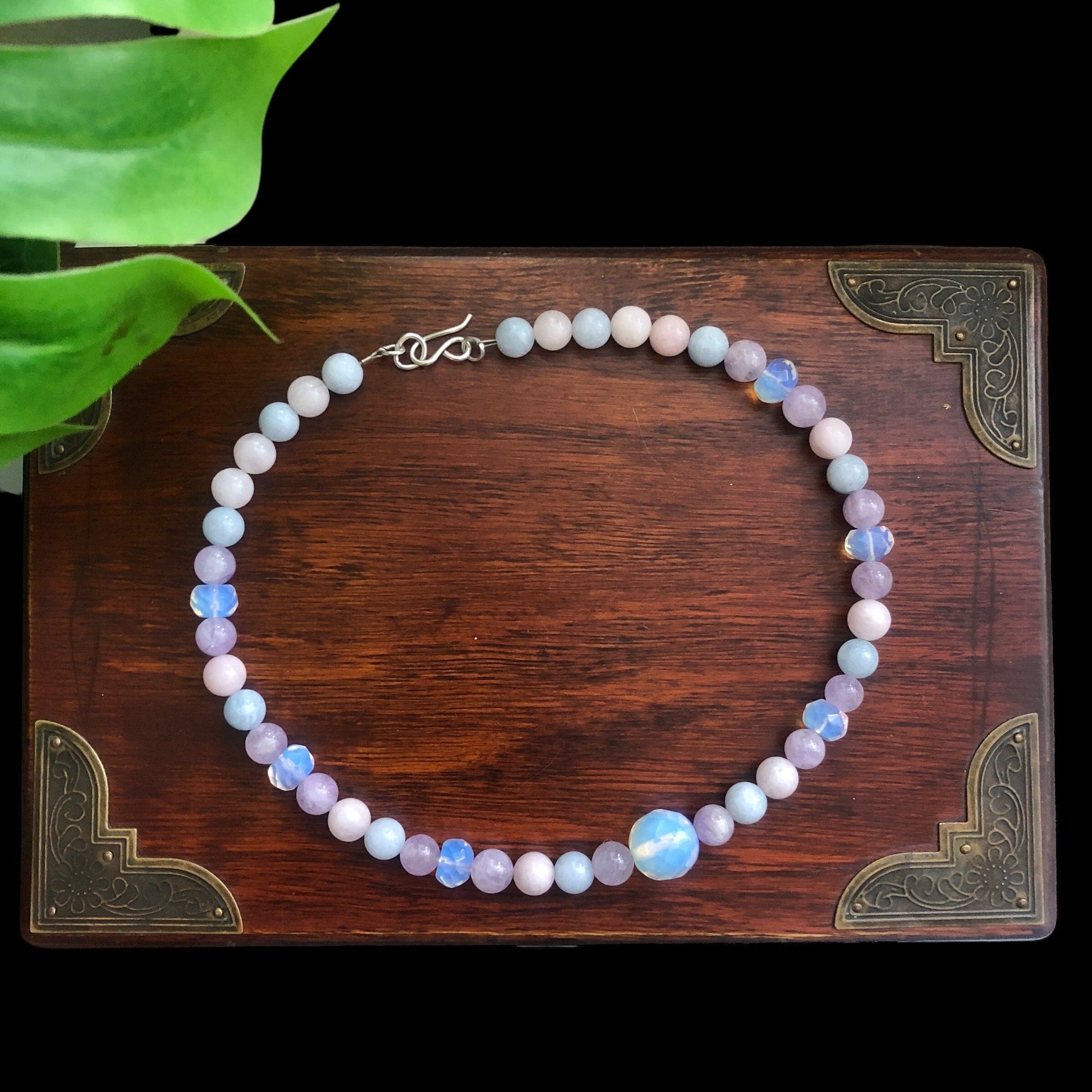 Morganite and Opalite Beaded Choker Necklace Silver Chamber Jewellery Store