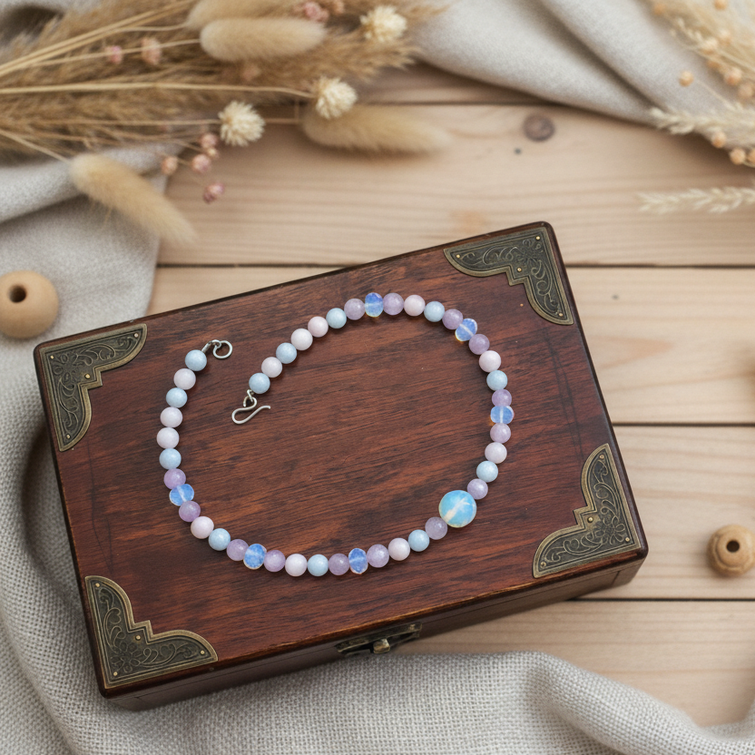 Morganite and Opalite Beaded Choker Necklace - Silver Chamber Jewellery Store