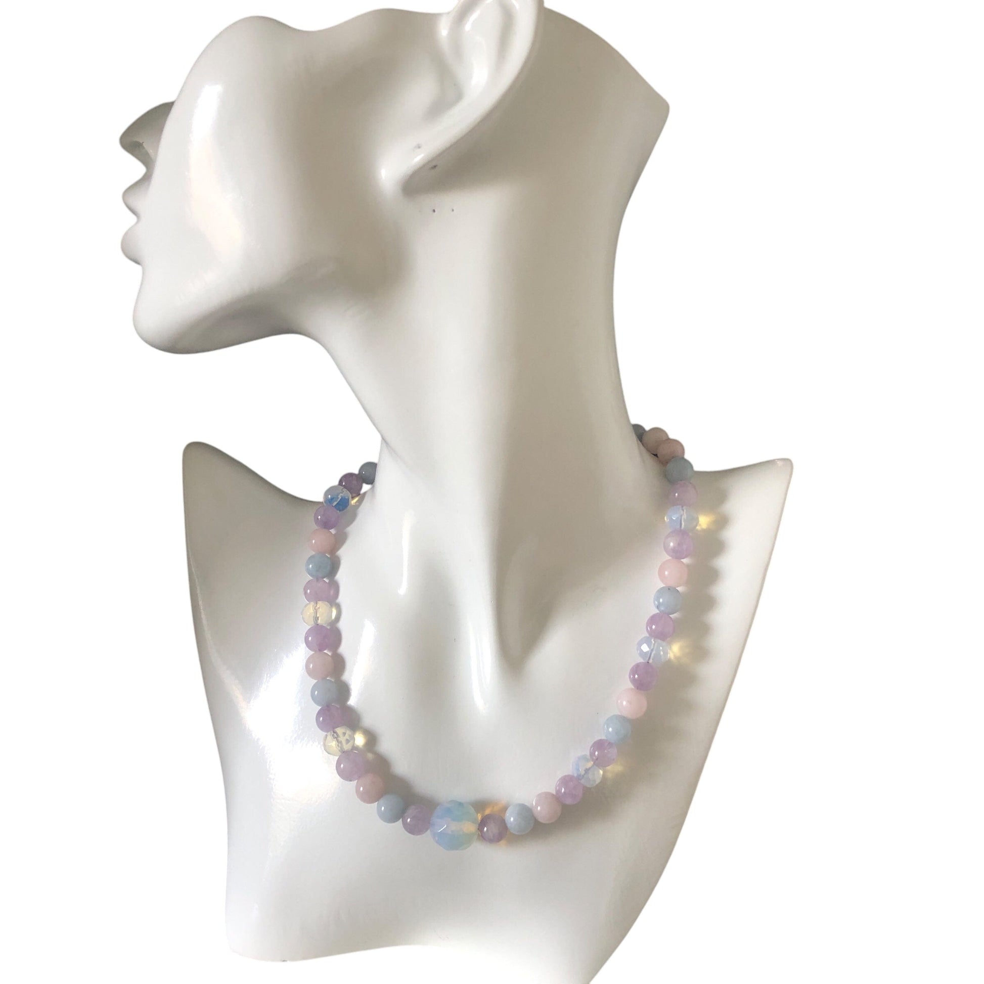 Morganite and Opalite Beaded Choker Necklace Silver Chamber Jewellery Store