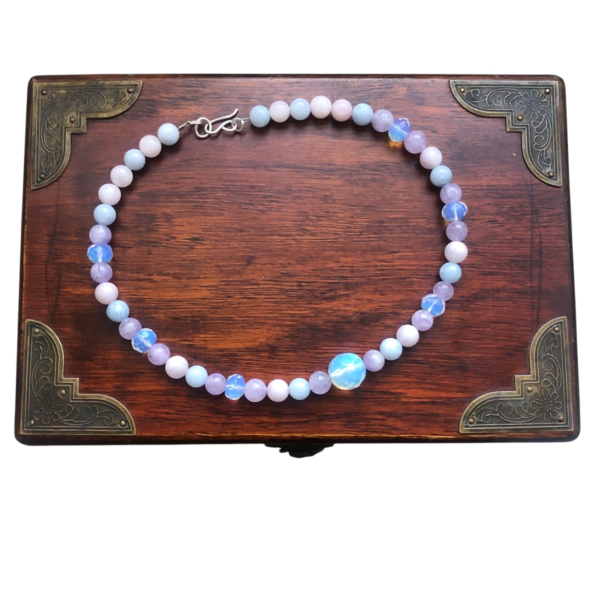 Morganite and Opalite Beaded Choker Necklace Silver Chamber Jewellery Store