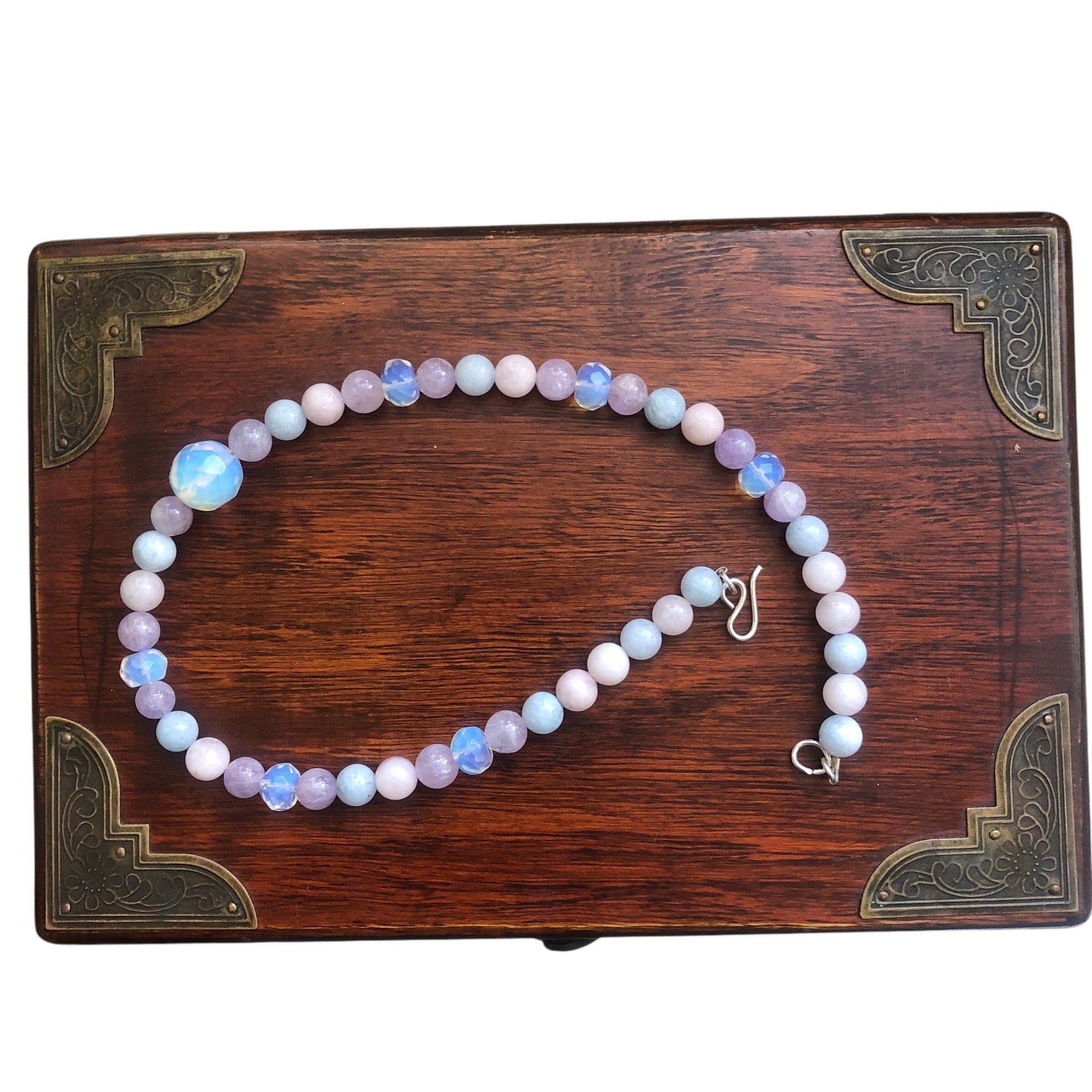 Morganite and Opalite Beaded Choker Necklace Silver Chamber Jewellery Store