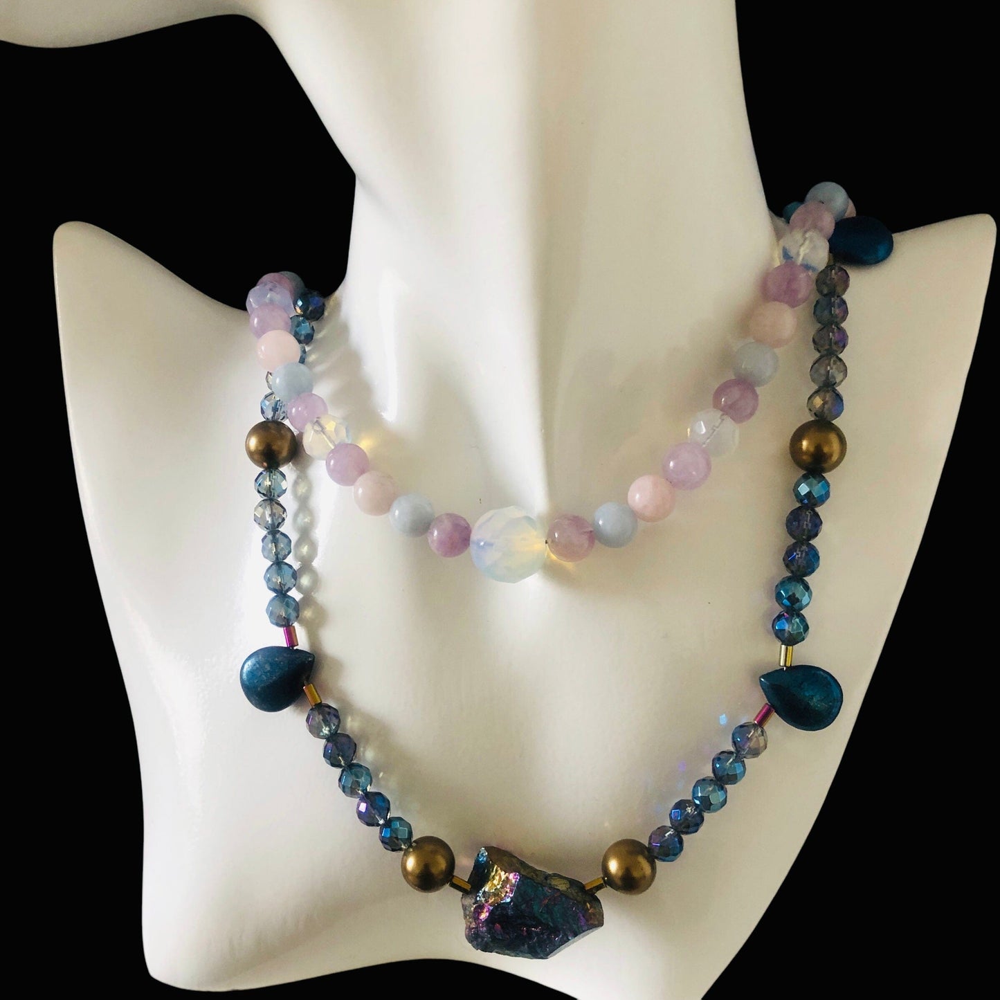 Morganite and Opalite Beaded Choker Necklace Silver Chamber Jewellery Store