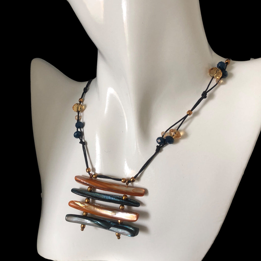 Mother of Pearl and Crystals Beaded Necklace Silver Chamber Jewellery Store