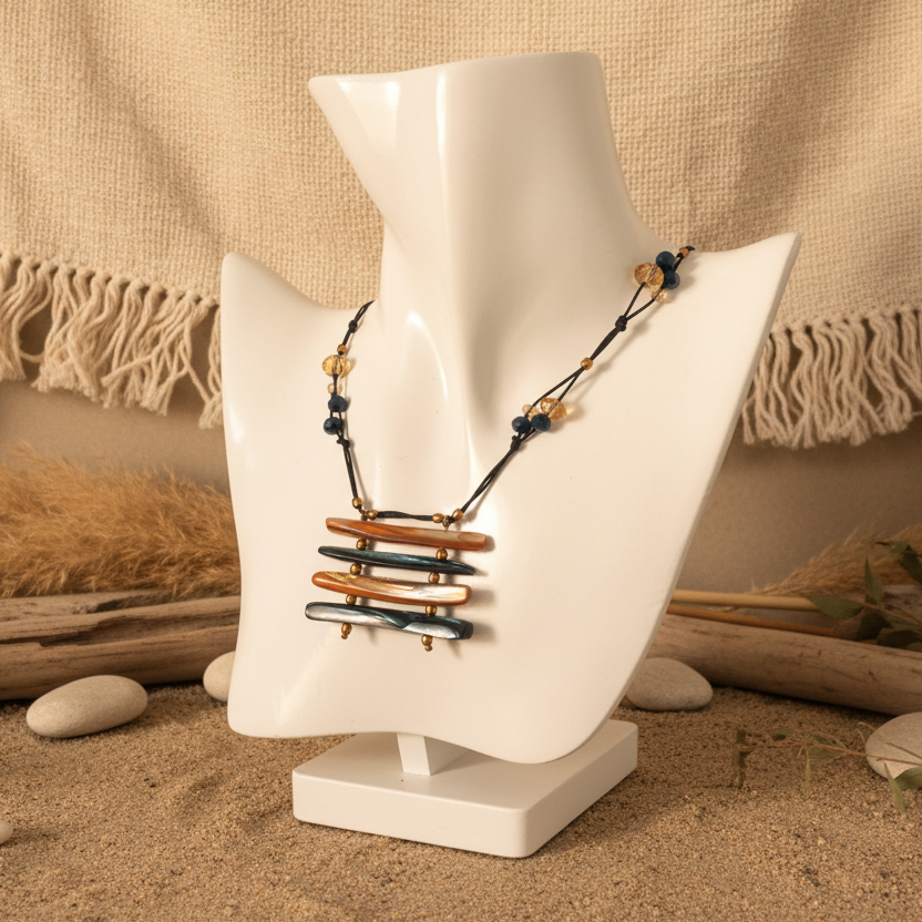 Mother of Pearl and Crystals Beaded Necklace - Silver Chamber Jewellery Store