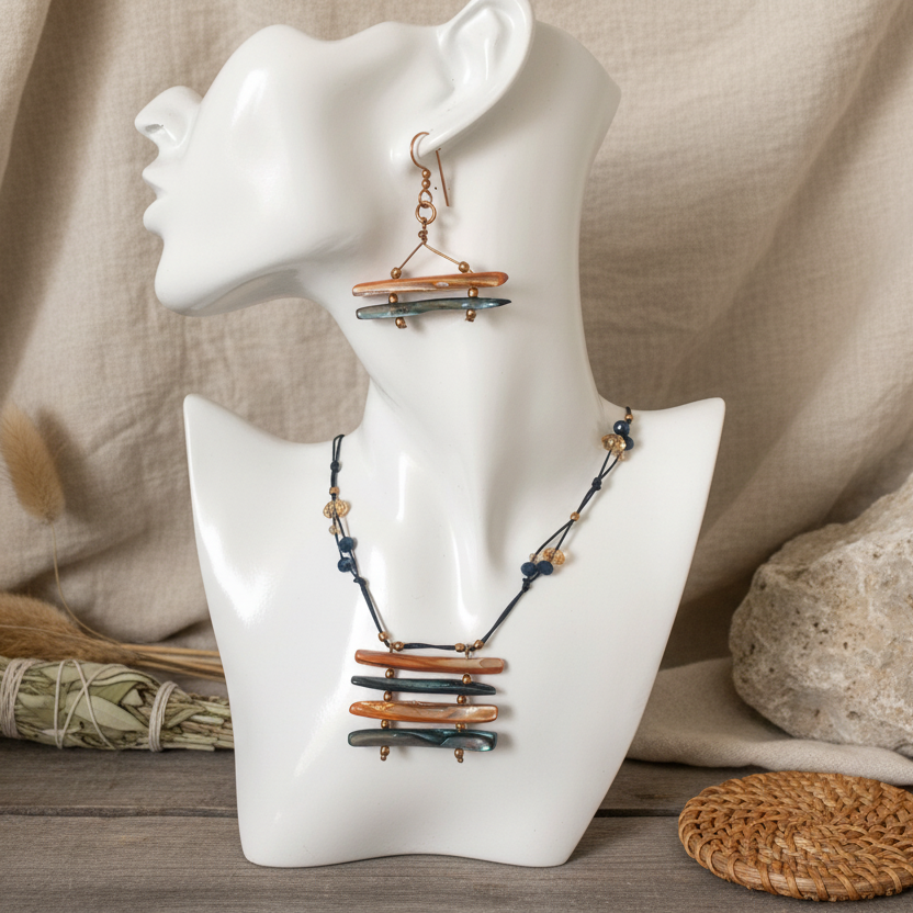 Mother of Pearl and Crystals Beaded Necklace - Silver Chamber Jewellery Store