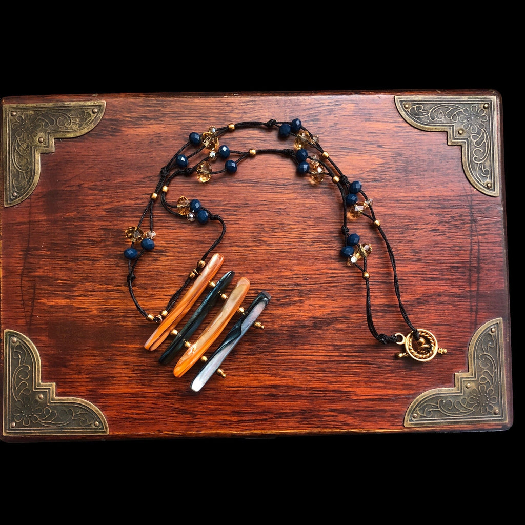 Mother of Pearl and Crystals Beaded Necklace Silver Chamber Jewellery Store