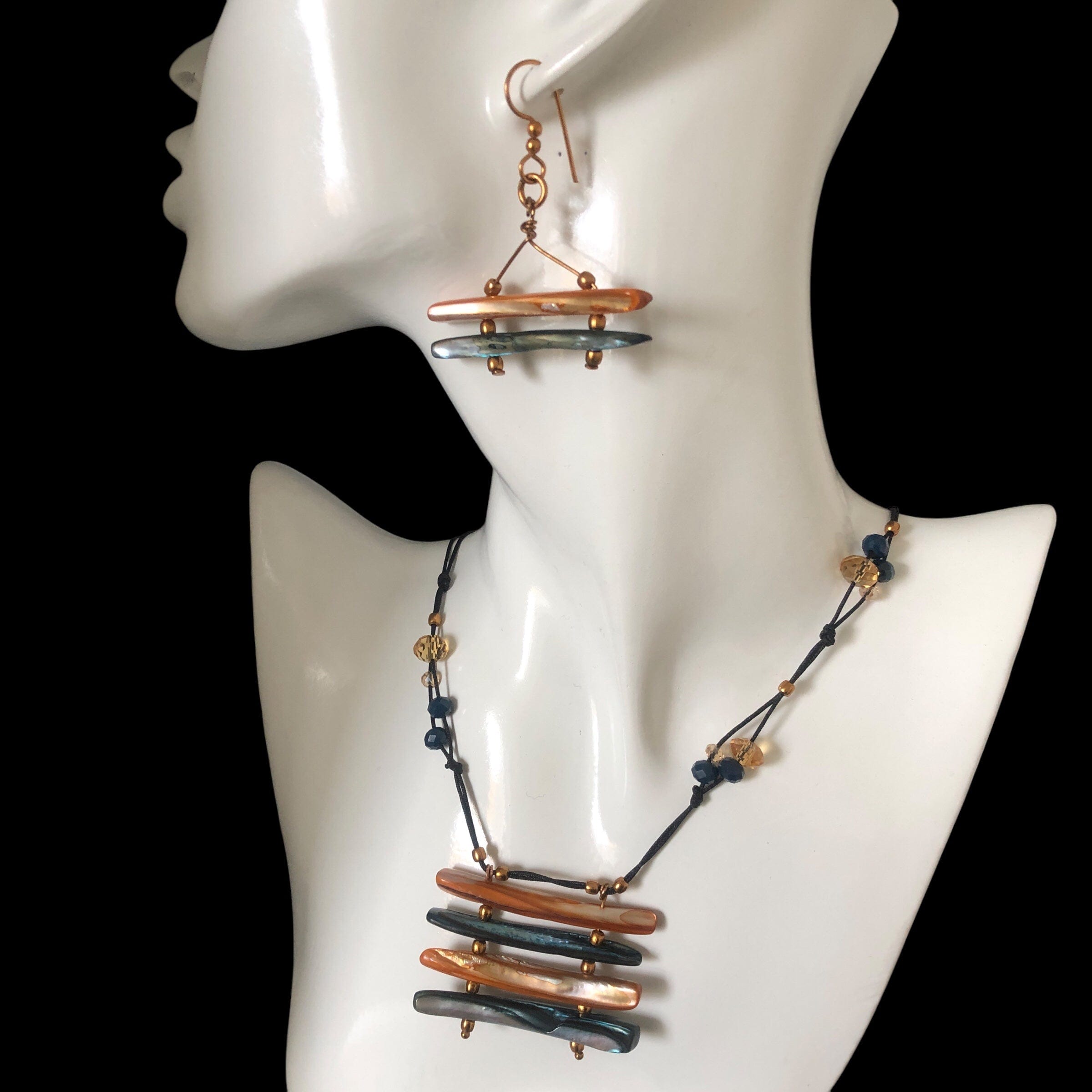 Mother of Pearl and Crystals Beaded Necklace Silver Chamber Jewellery Store