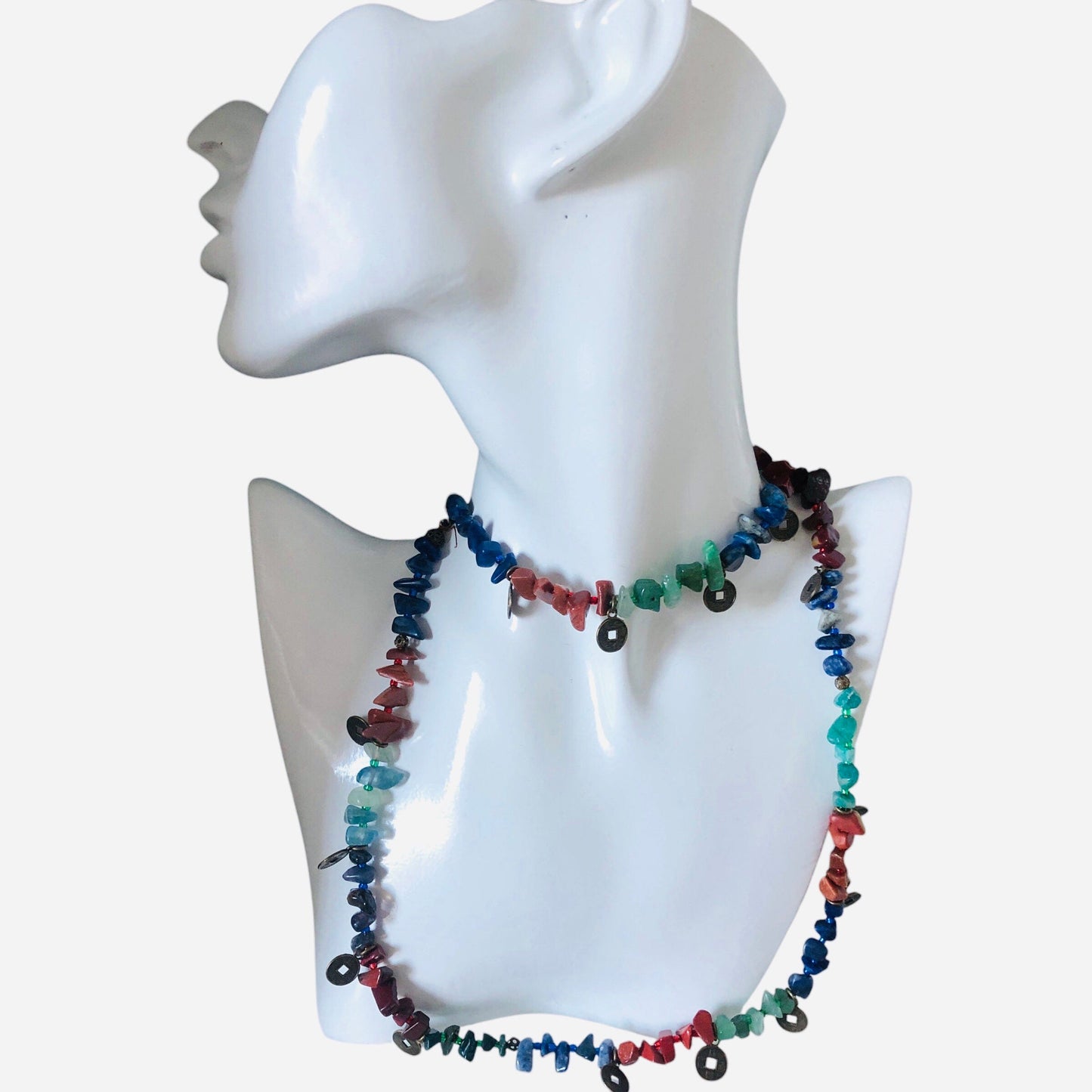 Multi-Colour Natural Stones and Brass Beaded Necklace Silver Chamber Jewellery Store