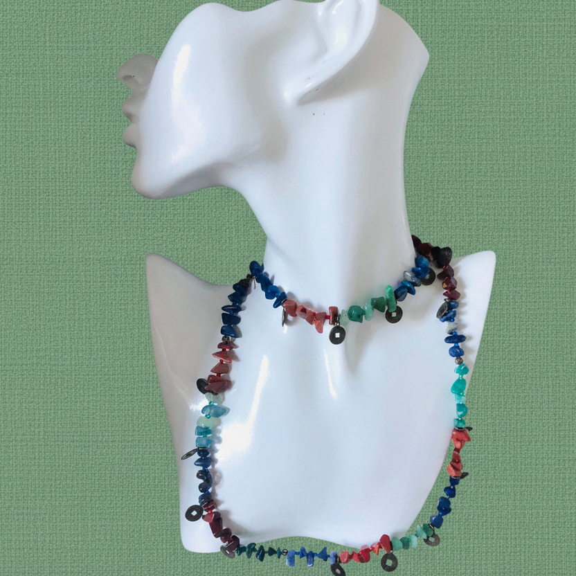 Multi-Colour Natural Stones and Brass Beaded Necklace