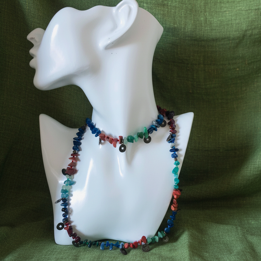 Multi-Colour Natural Stones and Brass Beaded Necklace Silver Chamber Jewellery Store