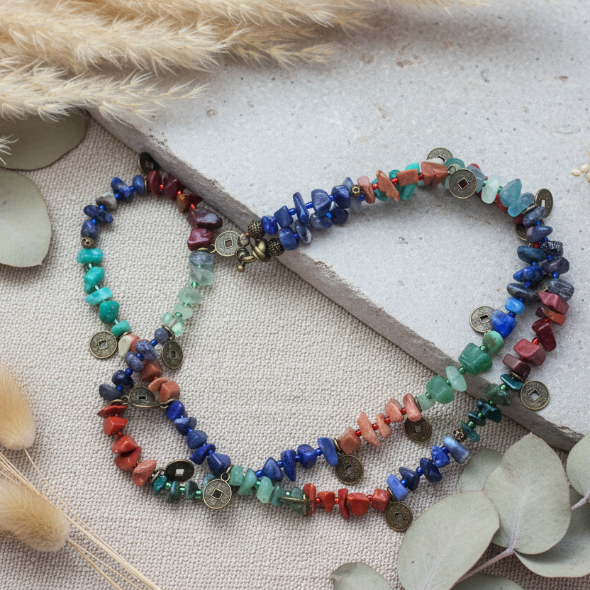 Multi-Colour Natural Stones and Brass Beaded Necklace Silver Chamber Jewellery Store