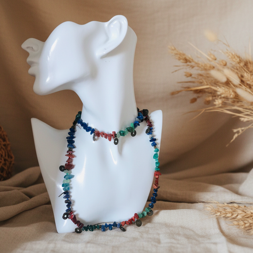 Multi-Colour Natural Stones and Brass Beaded Necklace Silver Chamber Jewellery Store