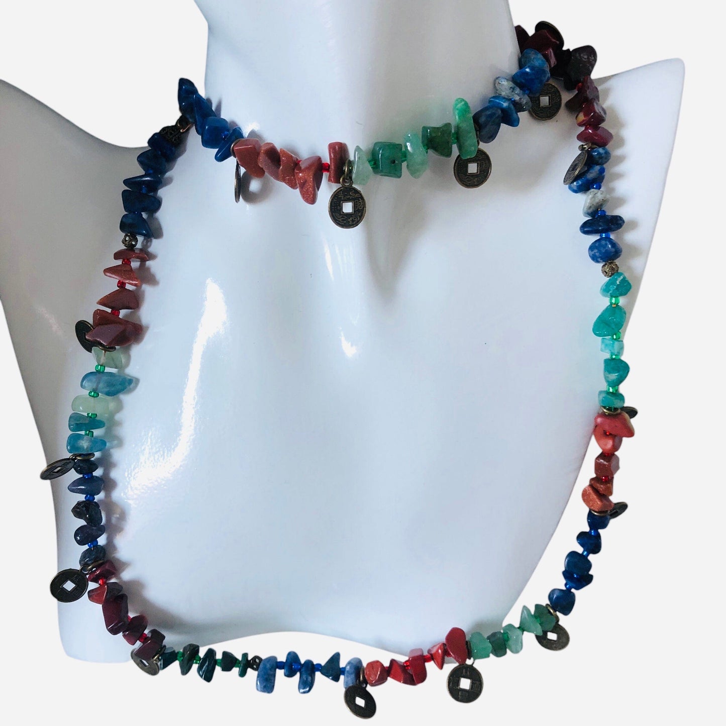 Multi-Colour Natural Stones and Brass Beaded Necklace Silver Chamber Jewellery Store