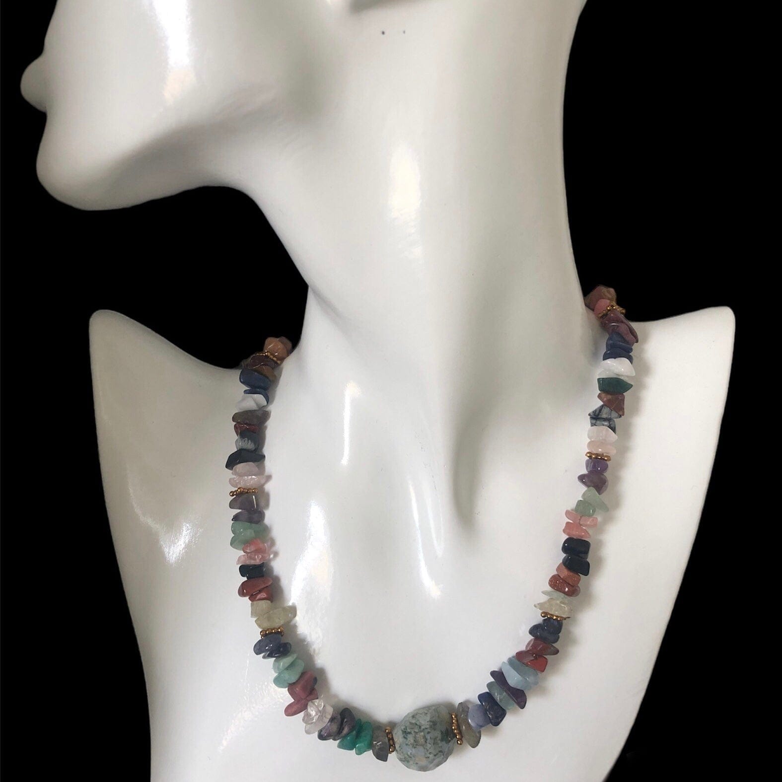 Multi-colour Natural Stones Beaded Necklace Silver Chamber Jewellery Store